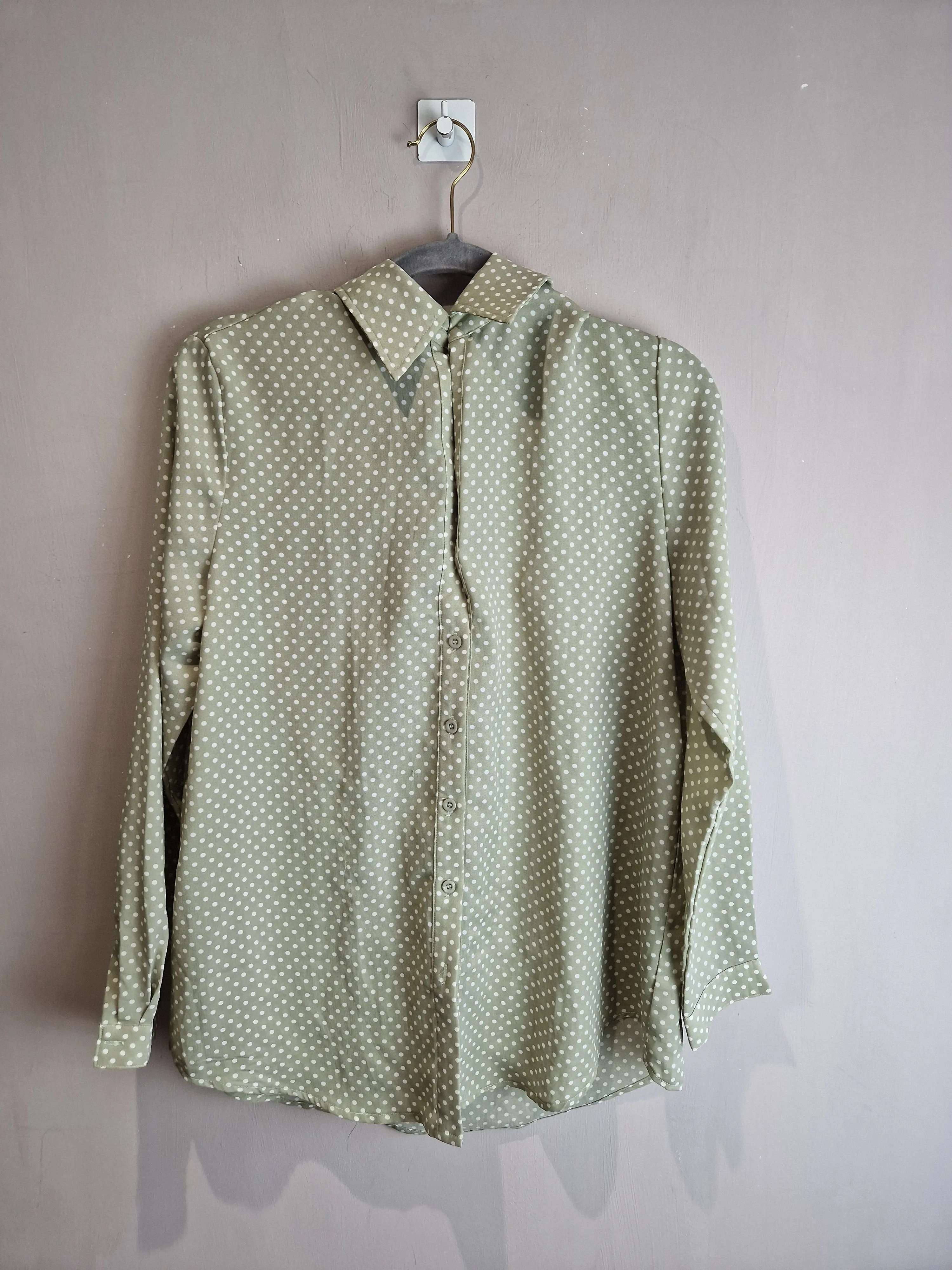 Pretty Little Thing sage green spotty co-ord - size 8-10