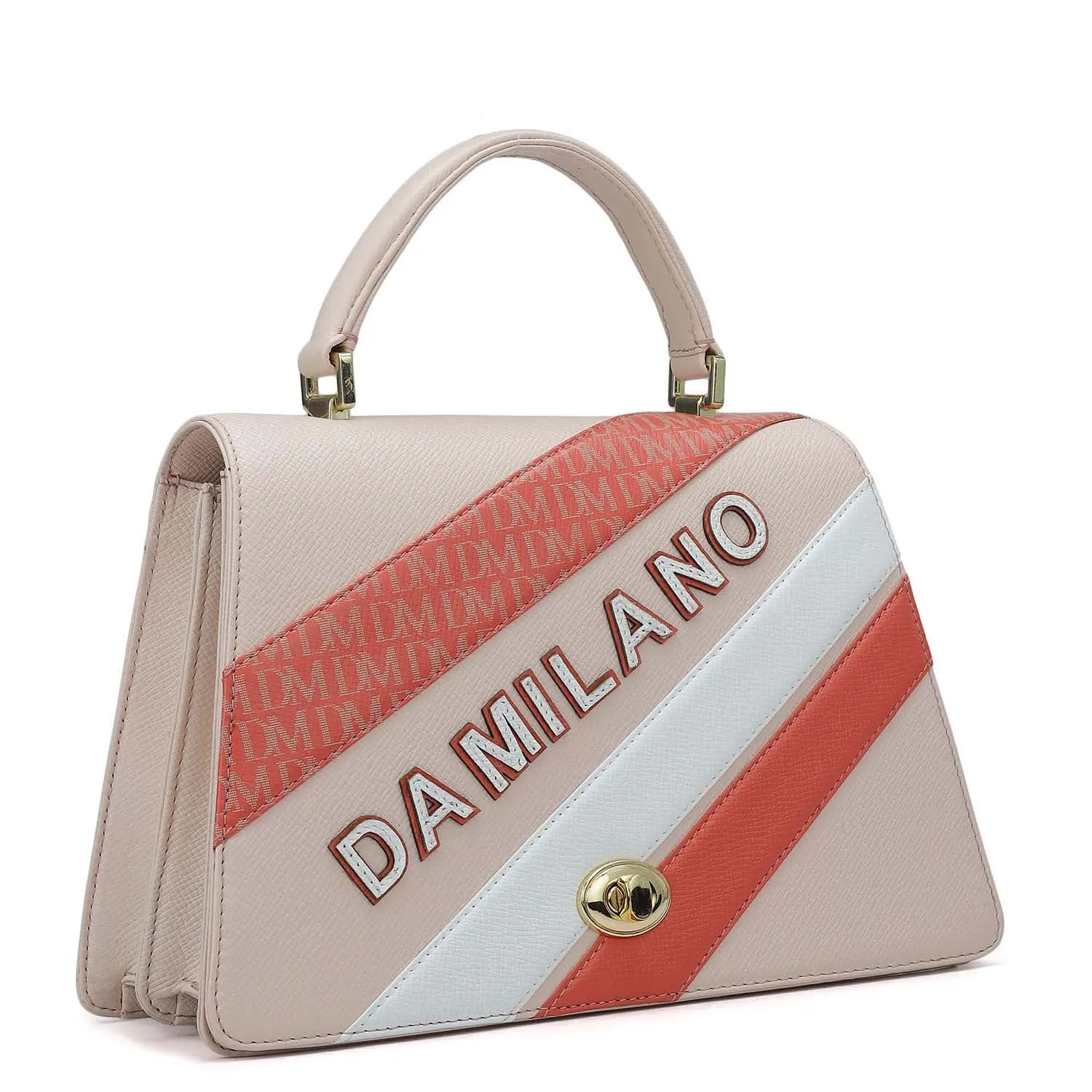 Small Franzy Monogram Leather Satchel - Blush