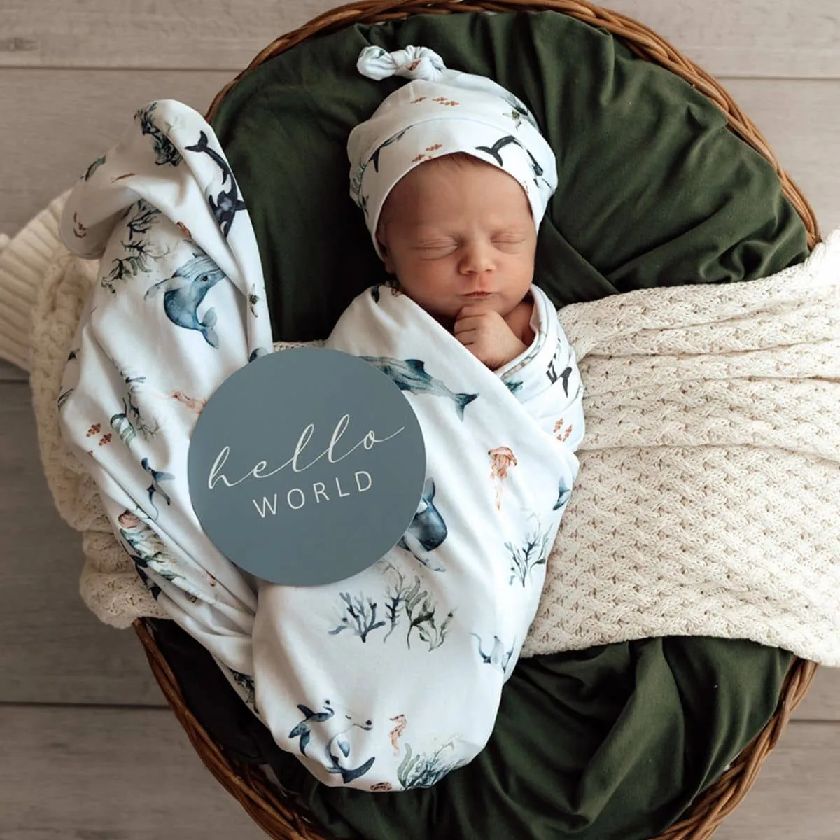 Snuggle Hunny Jersey Wrap with Matching Headwear - Ocean