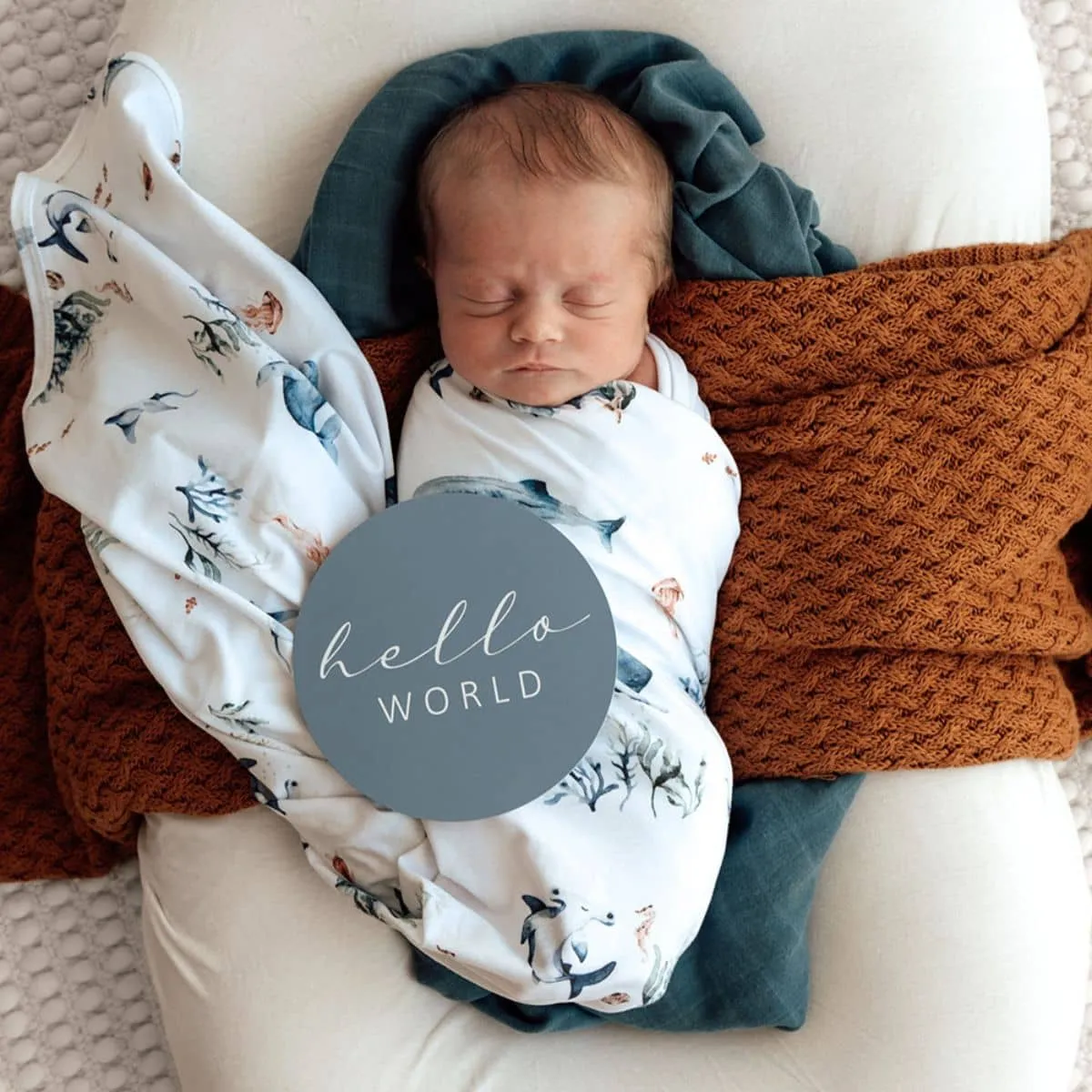 Snuggle Hunny Jersey Wrap with Matching Headwear - Ocean