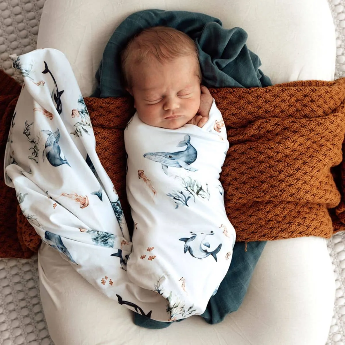 Snuggle Hunny Jersey Wrap with Matching Headwear - Ocean