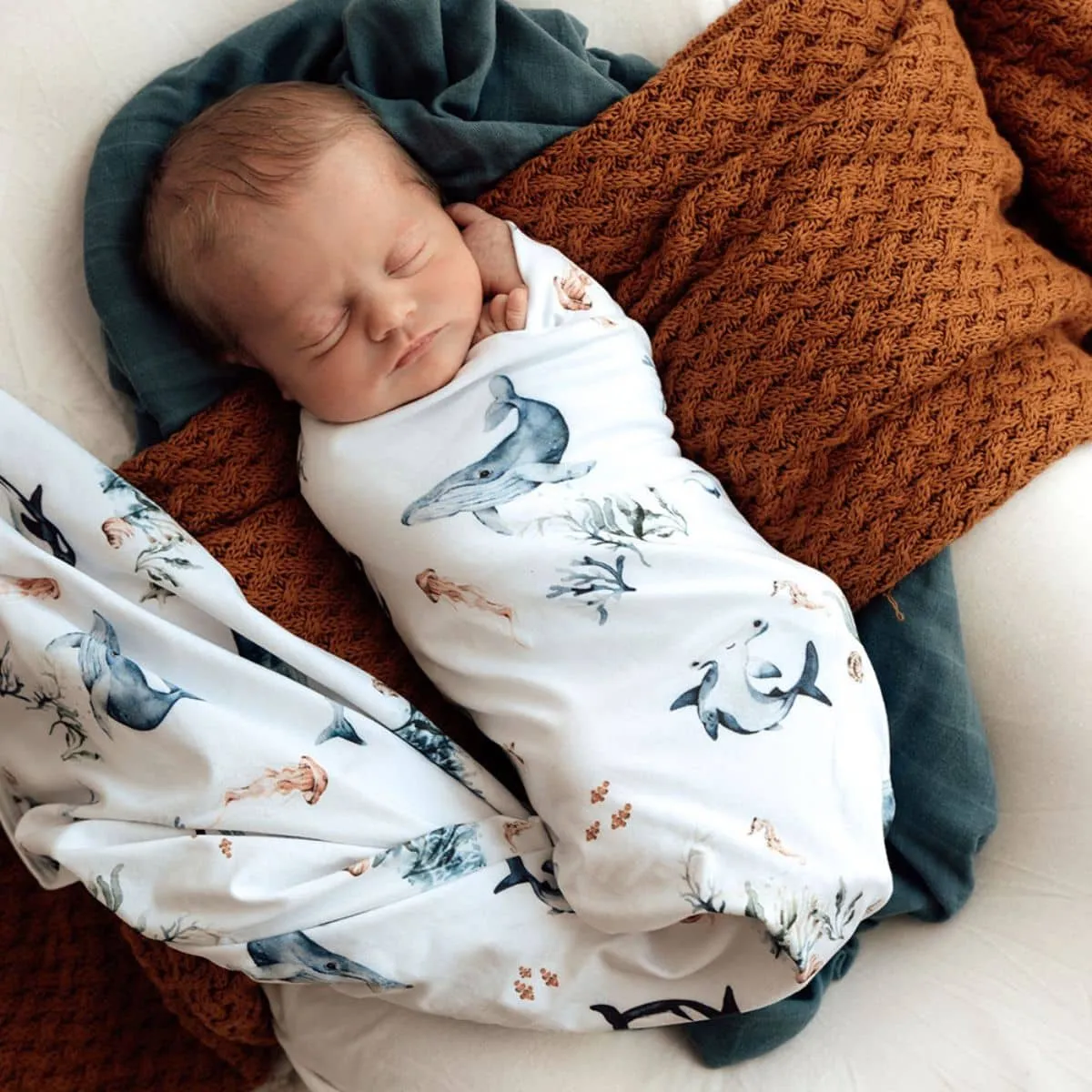 Snuggle Hunny Jersey Wrap with Matching Headwear - Ocean