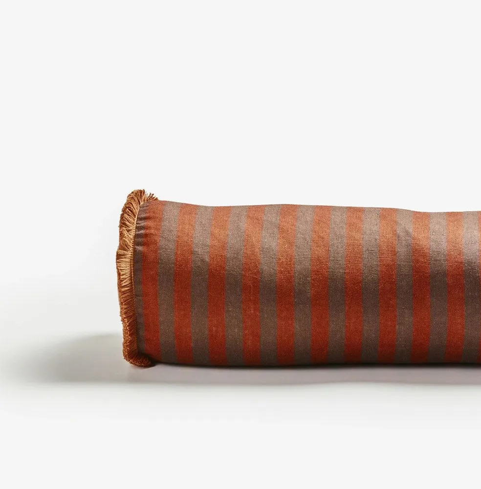 Thin Stripe Bolster Cushion - Chocolate