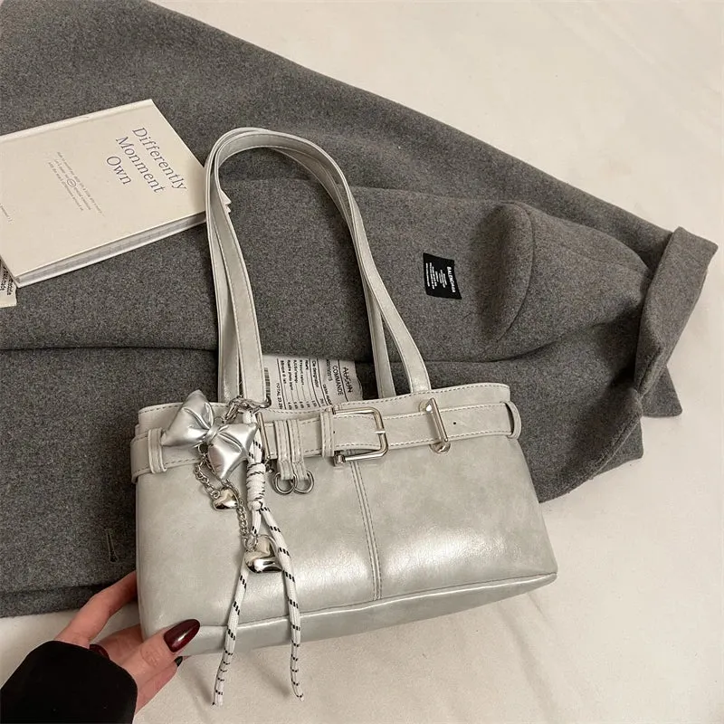 Uakiss Belt Buckle Design Shoulder Satchels Bag For Women New In Luxury Designer Handbags Branded Fashion Totes With Pendant