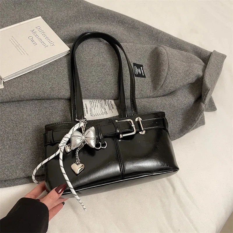 Uakiss Belt Buckle Design Shoulder Satchels Bag For Women New In Luxury Designer Handbags Branded Fashion Totes With Pendant