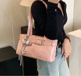 Uakiss Belt Buckle Design Shoulder Satchels Bag For Women New In Luxury Designer Handbags Branded Fashion Totes With Pendant