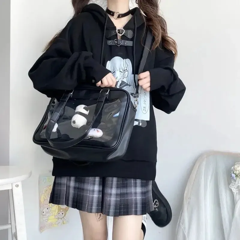 Uakiss Harajuku Lolita Girls Ita Bags Japanese JK Uniform See Through Large Capacity PU Fashion Casual Students Shoulder Satchels