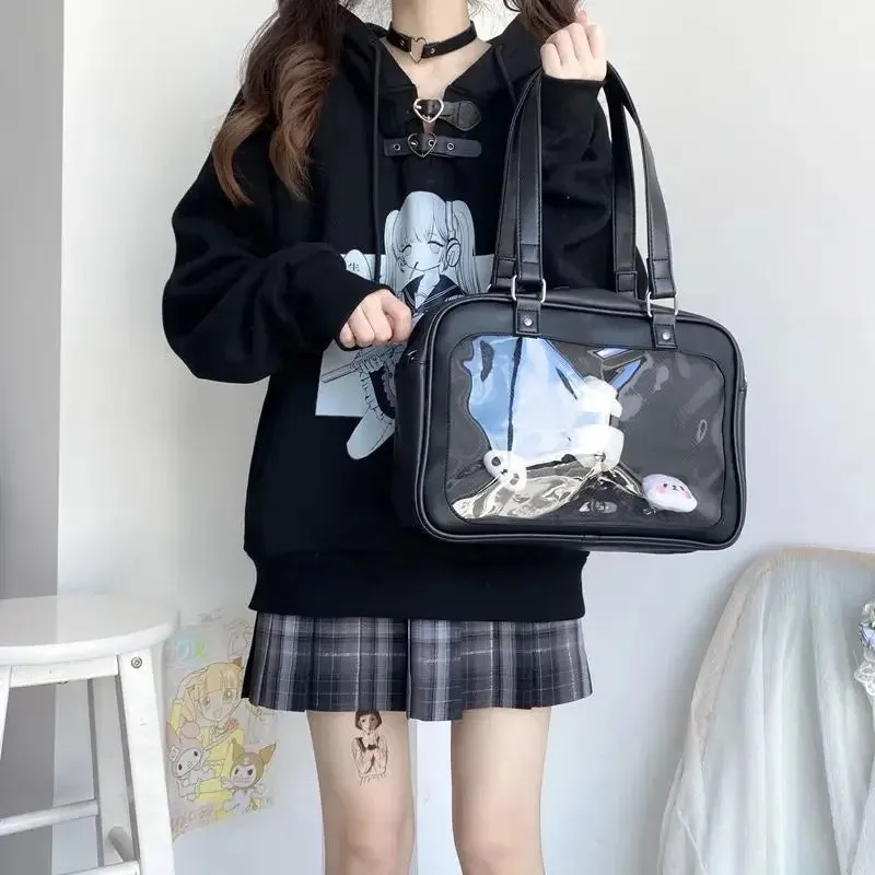 Uakiss Harajuku Lolita Girls Ita Bags Japanese JK Uniform See Through Large Capacity PU Fashion Casual Students Shoulder Satchels