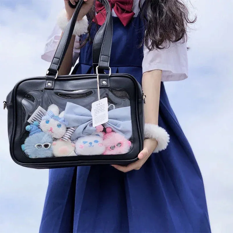 Uakiss Harajuku Lolita Girls Ita Bags Japanese JK Uniform See Through Large Capacity PU Fashion Casual Students Shoulder Satchels