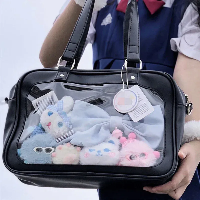 Uakiss Harajuku Lolita Girls Ita Bags Japanese JK Uniform See Through Large Capacity PU Fashion Casual Students Shoulder Satchels
