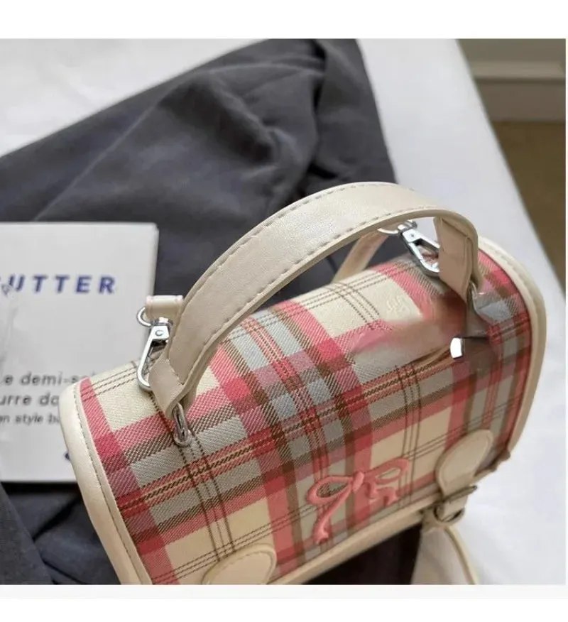 UAKISS  -  Japanese Sweet Cute Backpacks for Girld 2024 Vintage Plaid School Bag Girls Preppy Style Summer PU Rucksacks All Match Bolsa