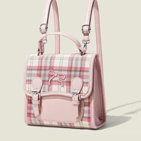 UAKISS  -  Japanese Sweet Cute Backpacks for Girld 2024 Vintage Plaid School Bag Girls Preppy Style Summer PU Rucksacks All Match Bolsa