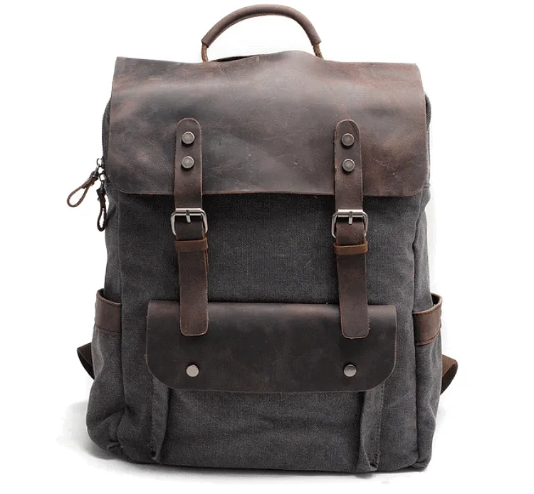 VINTAGE TAR™ Rucksack Tasche Damen aus Canvas & Leder Schultertasche Vintage