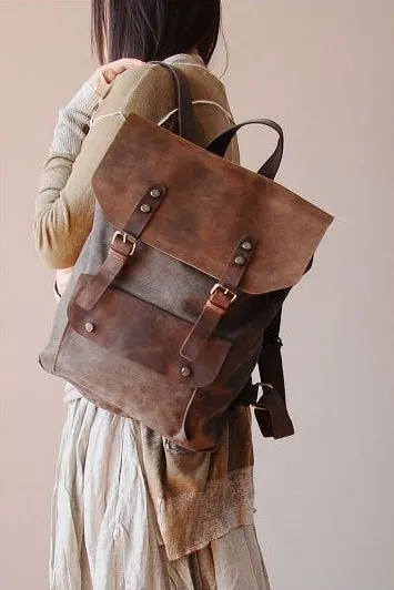 VINTAGE TAR™ Rucksack Tasche Damen aus Canvas & Leder Schultertasche Vintage