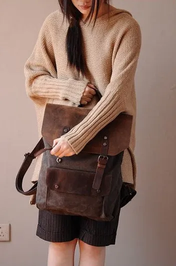 VINTAGE TAR™ Rucksack Tasche Damen aus Canvas & Leder Schultertasche Vintage