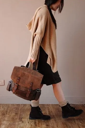 VINTAGE TAR™ Rucksack Tasche Damen aus Canvas & Leder Schultertasche Vintage