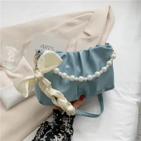 Vvsha High Quality Pearl Pleated Shoulder Bag Cloud Underarm Bag Niche Bag Women Summer Versatile Handbag PU Leather Bag