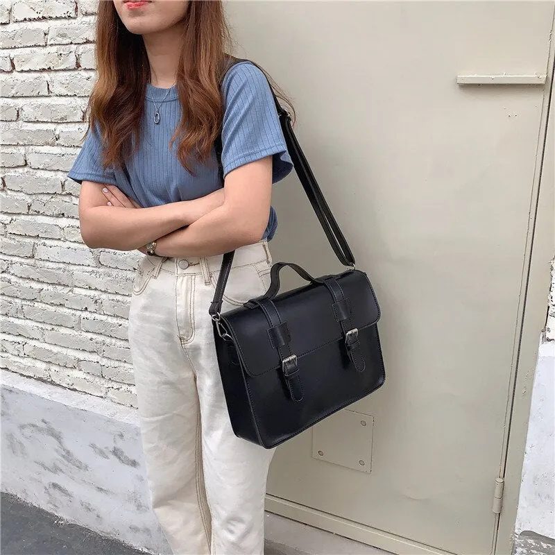 Vvsha Korean Preppy Style Student School Bag Pu Leather Female Messenger Bags Vintage Multifunctional Women Shoulder Bag Ladies Totes