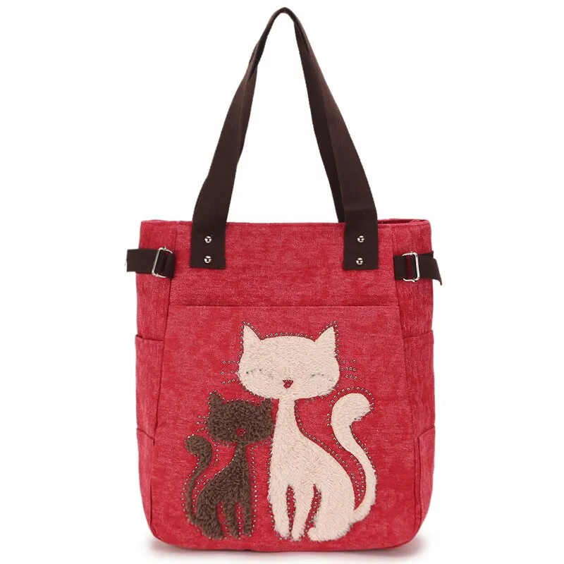 Vvsha Ladies' Canvas Bag Women Shoulder Bags Female Cute Cat Handbag Casual Totes Lady College School Books Bag Shopping Bag For Girls