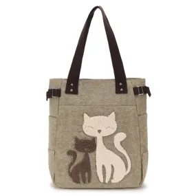 Vvsha Ladies' Canvas Bag Women Shoulder Bags Female Cute Cat Handbag Casual Totes Lady College School Books Bag Shopping Bag For Girls