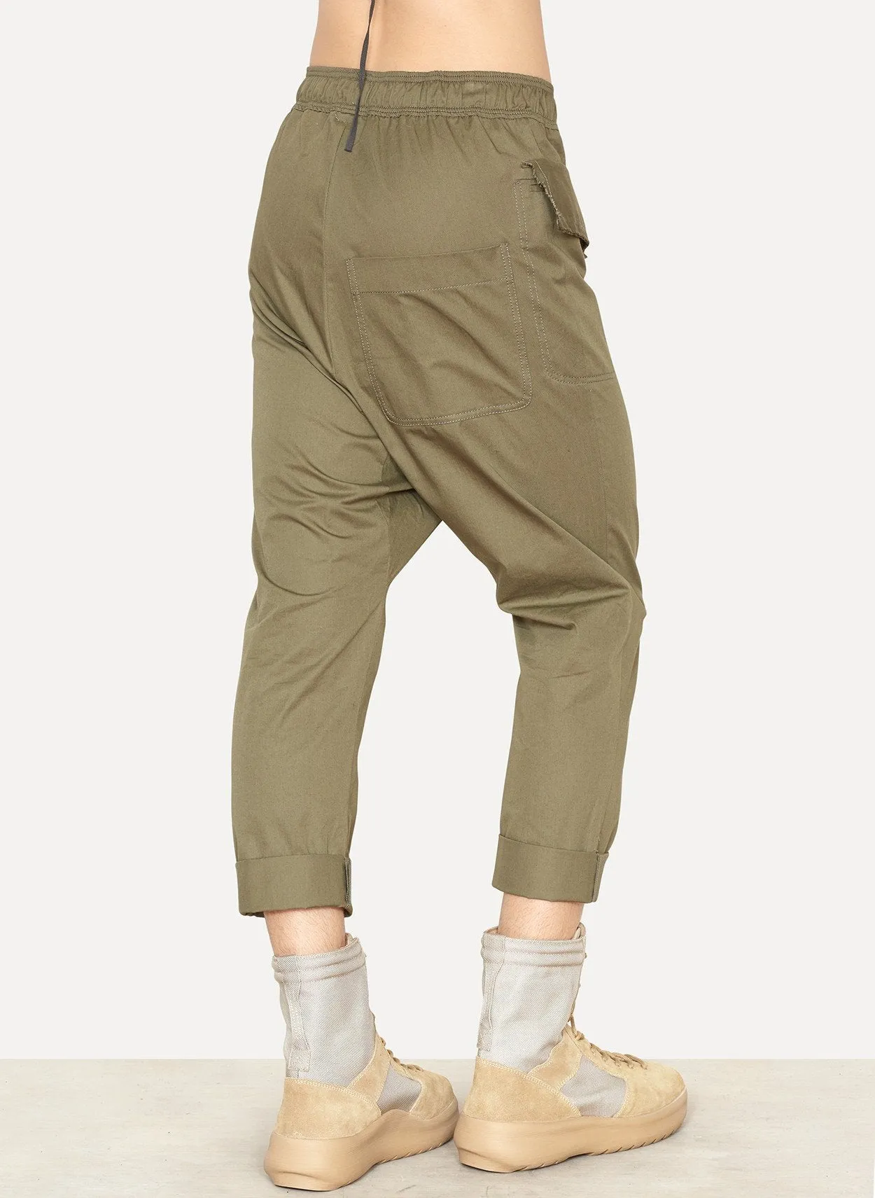 Washed Green Polate Drawstring Trousers