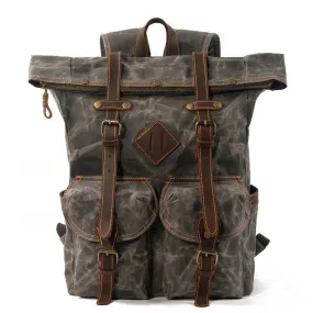 WAX Vintage ™ Groß Stadtrucksack aus gewachste Segeltuch mit Echtleder. Unisex