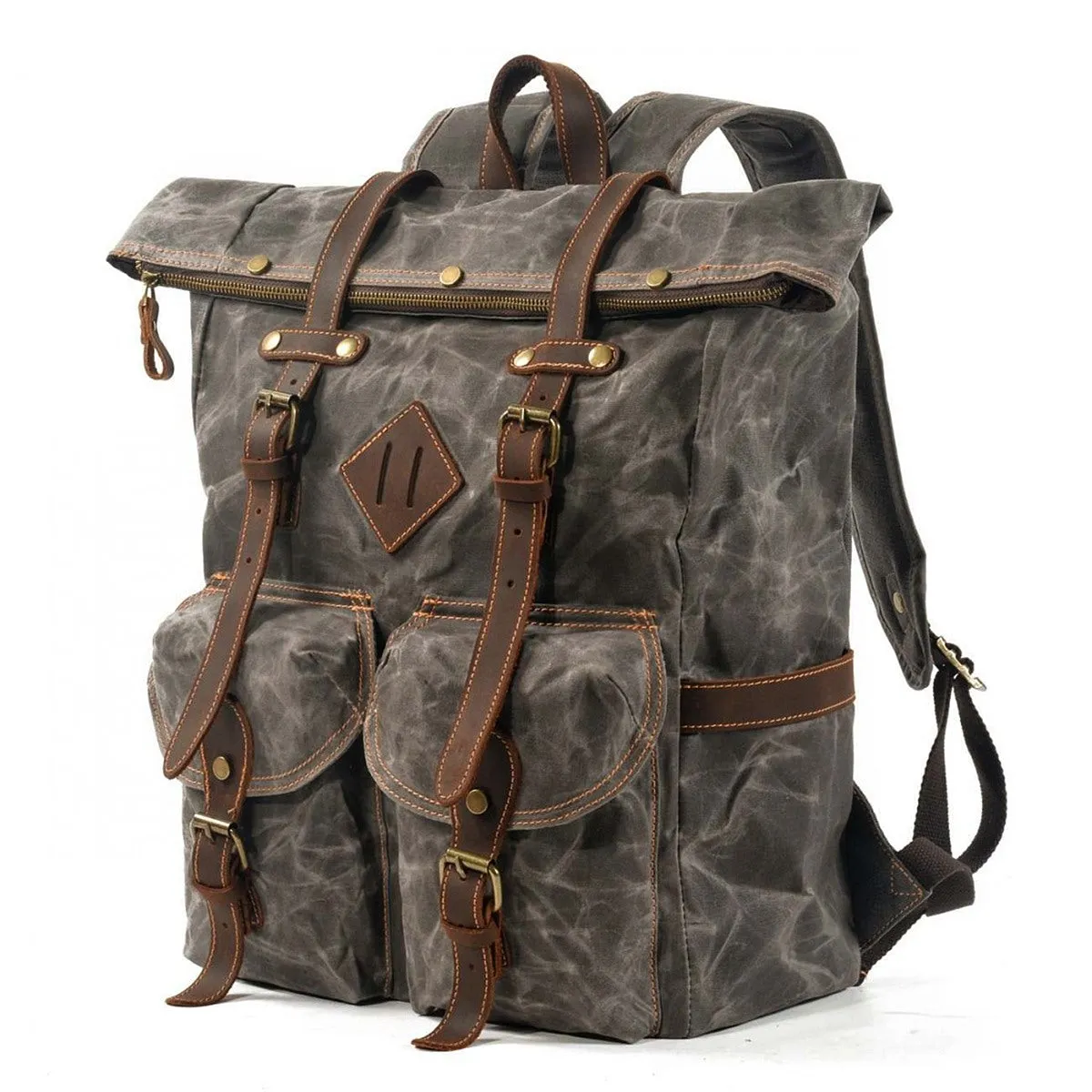 WAX Vintage ™ Groß Stadtrucksack aus gewachste Segeltuch mit Echtleder. Unisex