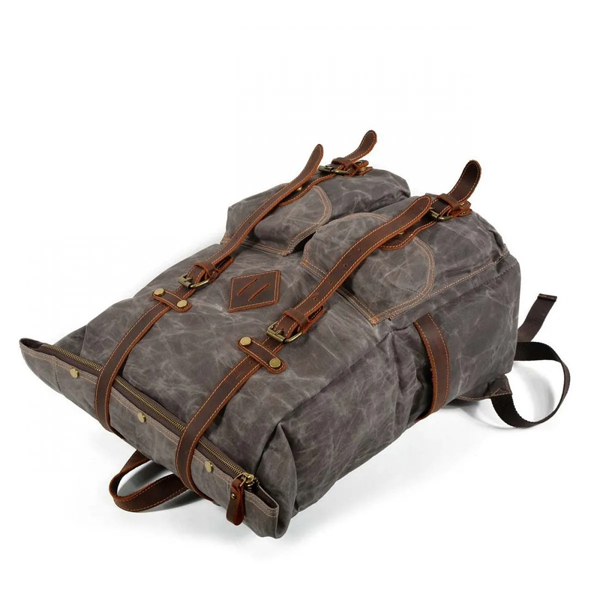 WAX Vintage ™ Groß Stadtrucksack aus gewachste Segeltuch mit Echtleder. Unisex