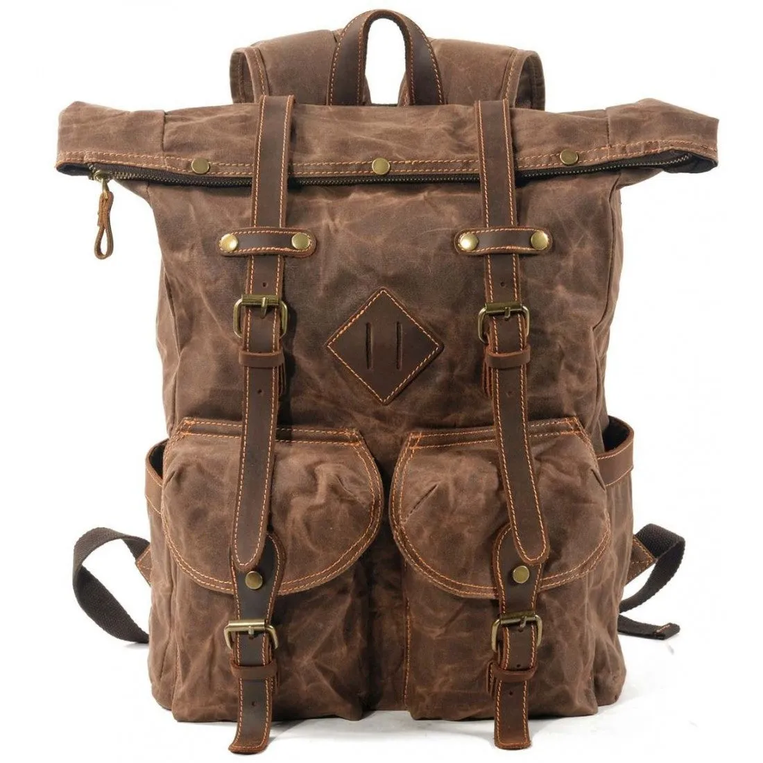 WAX Vintage ™ Groß Stadtrucksack aus gewachste Segeltuch mit Echtleder. Unisex