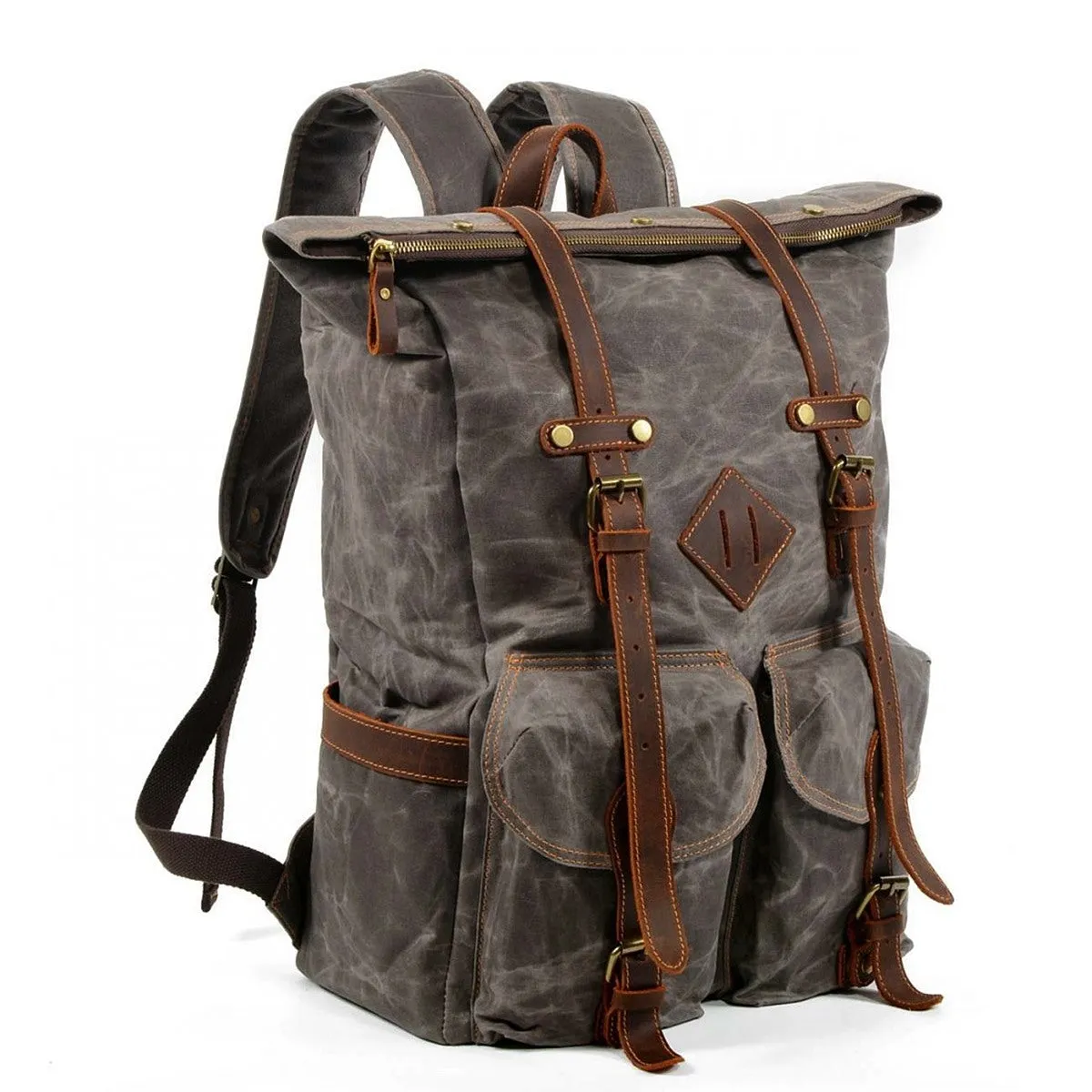 WAX Vintage ™ Groß Stadtrucksack aus gewachste Segeltuch mit Echtleder. Unisex
