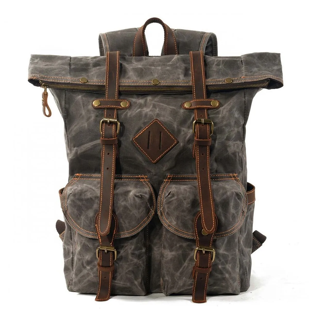 WAX Vintage ™ Groß Stadtrucksack aus gewachste Segeltuch mit Echtleder. Unisex