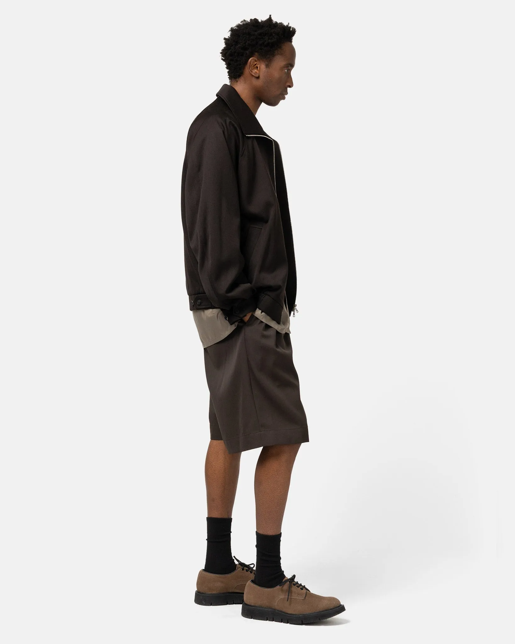 Wide Easy Short Trousers Grey Khaki