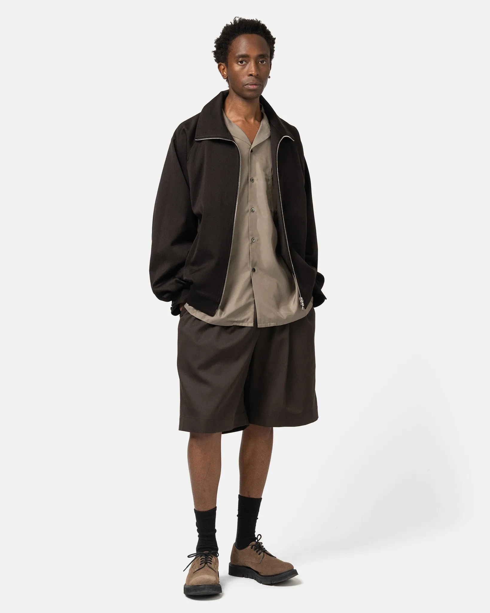 Wide Easy Short Trousers Grey Khaki