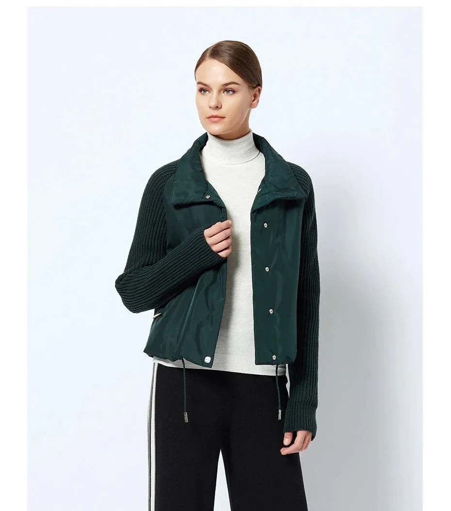 Women's Spring Cotton-Padded Short Jacket With Knitted Sleeves