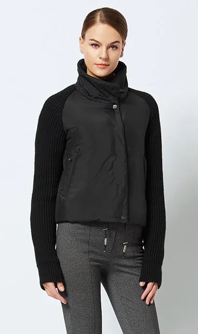 Women's Spring Cotton-Padded Short Jacket With Knitted Sleeves