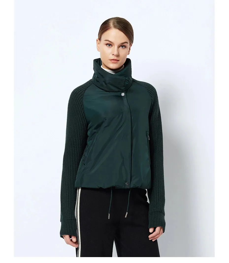 Women's Spring Cotton-Padded Short Jacket With Knitted Sleeves