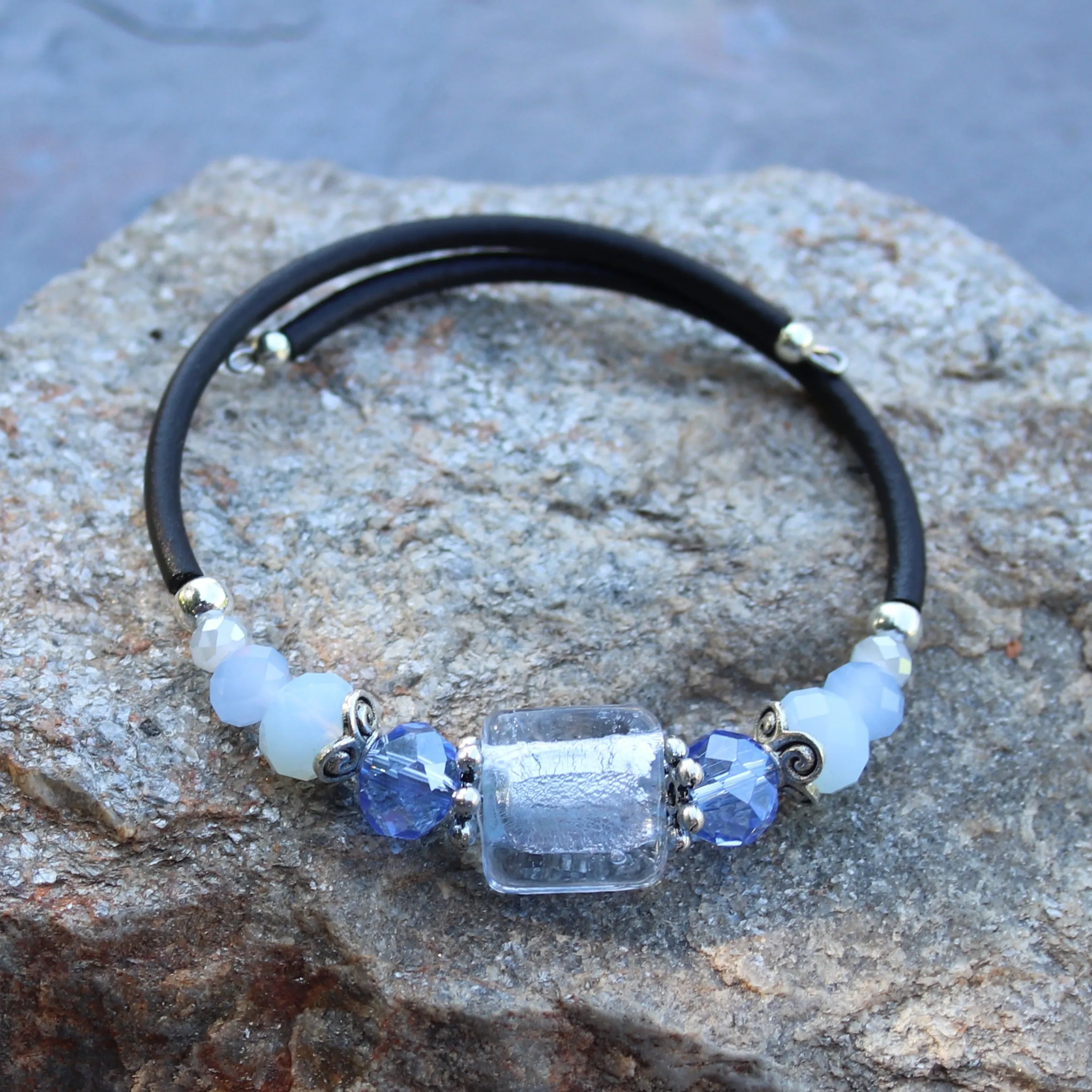 Wrap Bracelet - Light Sapphire Silver Foil Glass